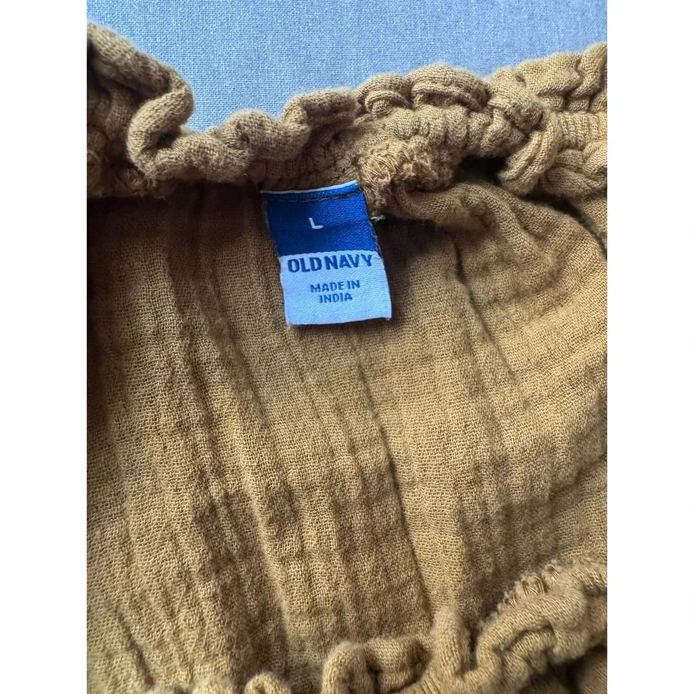 Old Navy 100% Cotton Gauze Peasant‎ Top Gold Mustard Off Shoulder Boho L